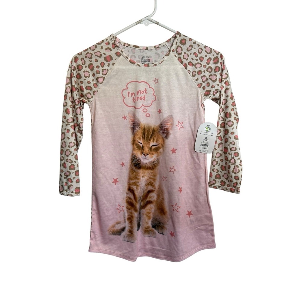 wonderโ nation girls sleepwear pajamas long sleeve shirt size small 6 6x cats